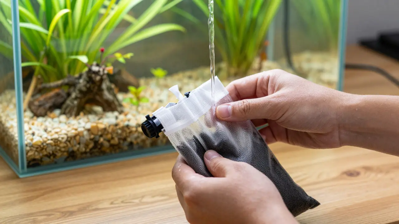 Výměna aktivního uhlí v akváriovém filtru