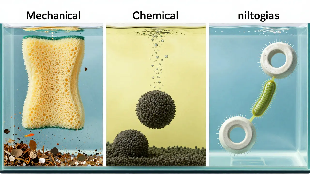 Schéma mechanické, chemické a biologické filtrace