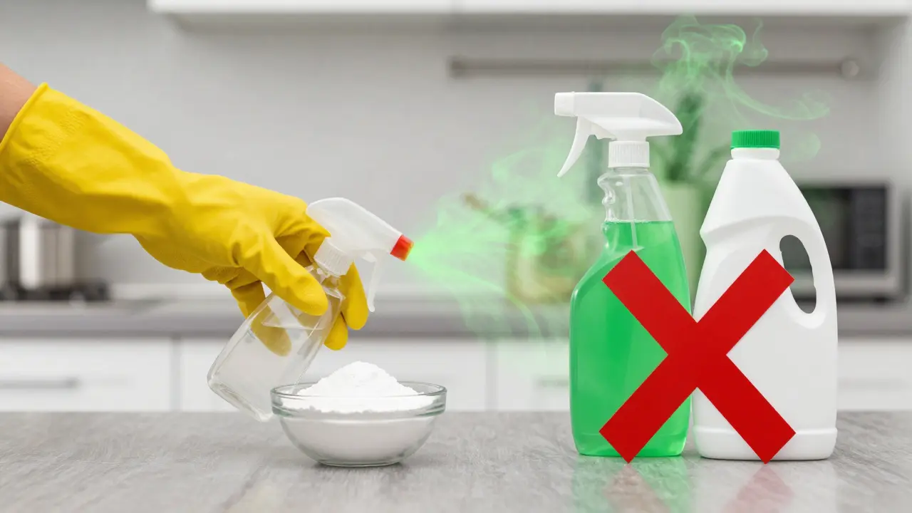 Bezpečné čištění: rukavice a přírodní prostředky versus varování před mícháním chemie
