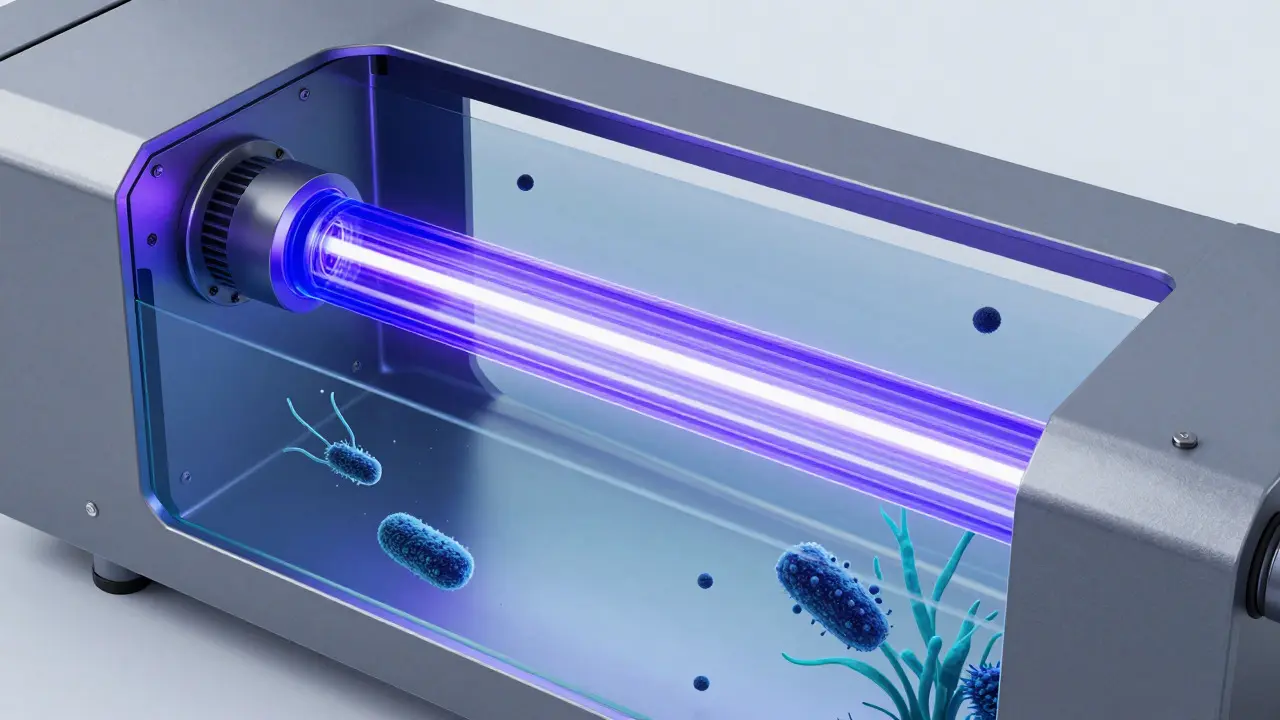 Schéma UV-C sterilizátoru ničího bakterie ve vodě