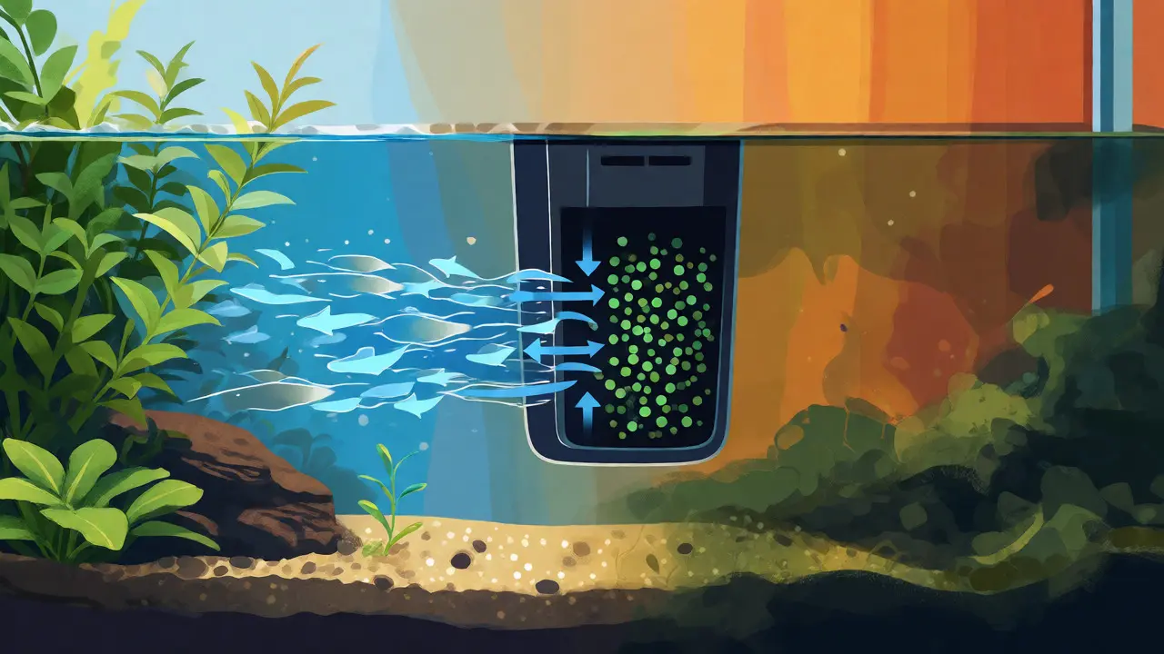 Ilustrace rovnováhy mezi čistým a znečištěným akváriem