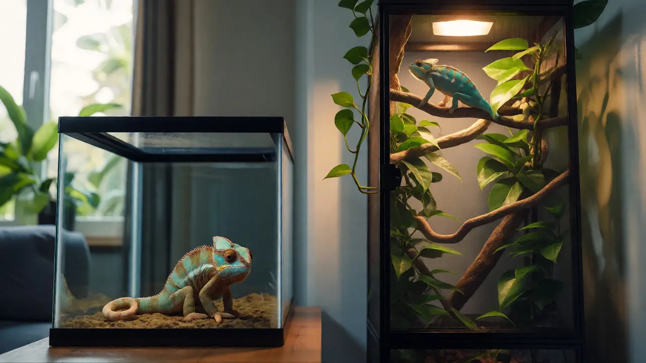 Jak velké terárium potřebuje chameleon? Průvodce rozměry a vybavením