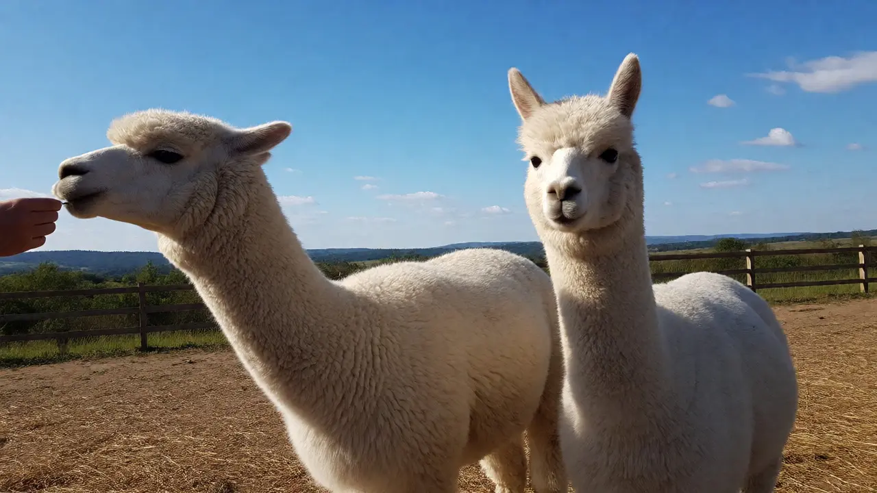 Dvě přátelské alpakky na farmě v jižních Čechách čekají na pohlazení.