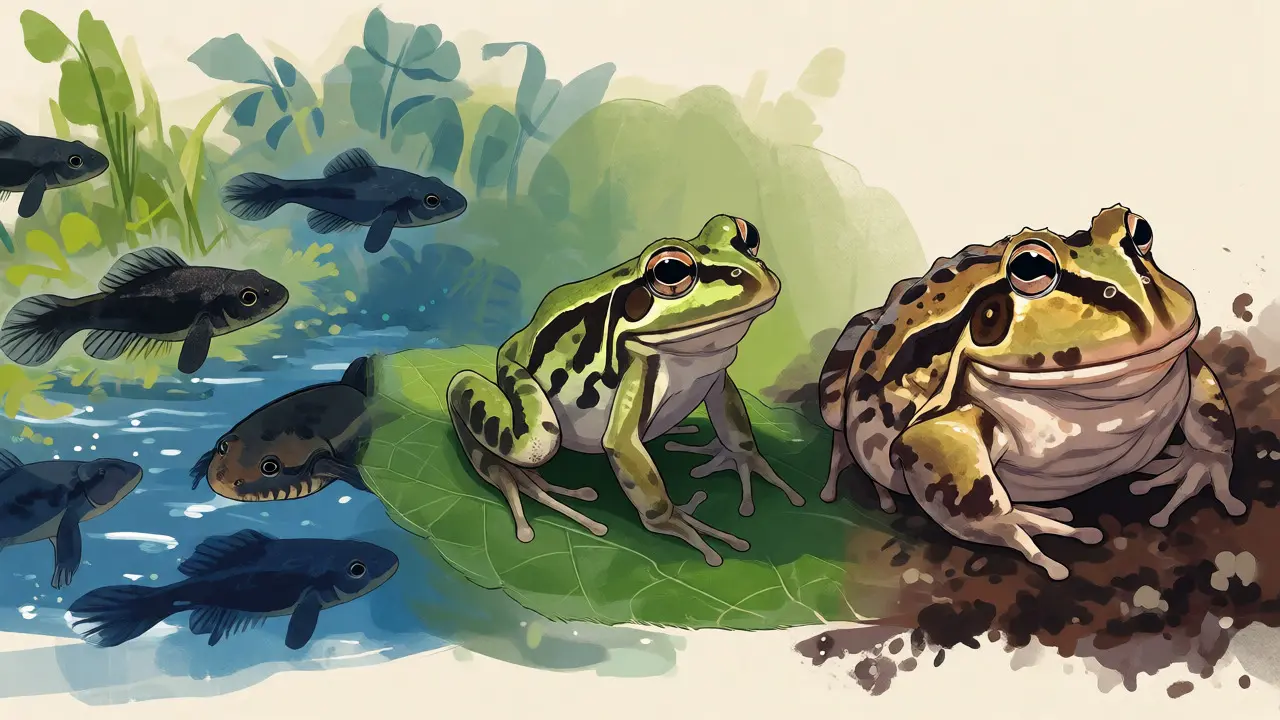 Ilustrace vývojových stádií žáby od pulce po dospělce